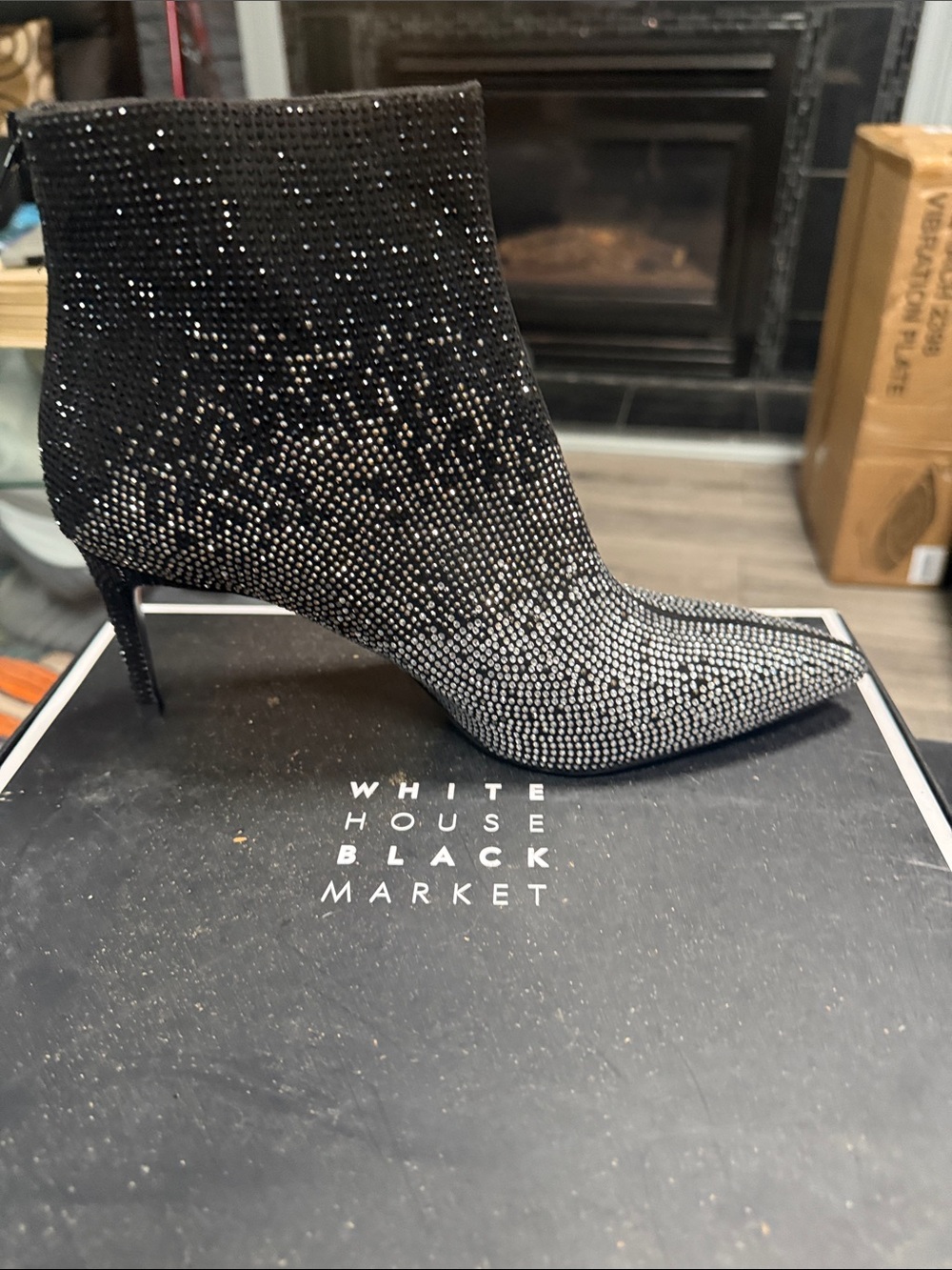 White House Black Market Black to Silver Crystal Ombre Pointed Ankle Bootie